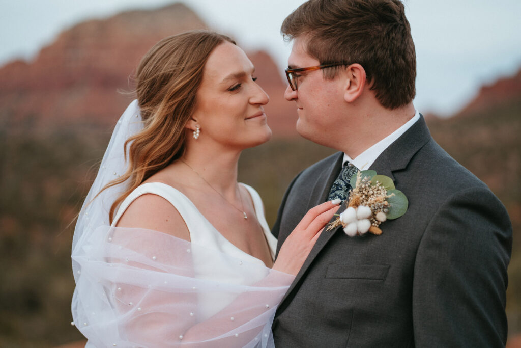 Romantic portrait of a couple after their Sedona micro wedding ceremony.