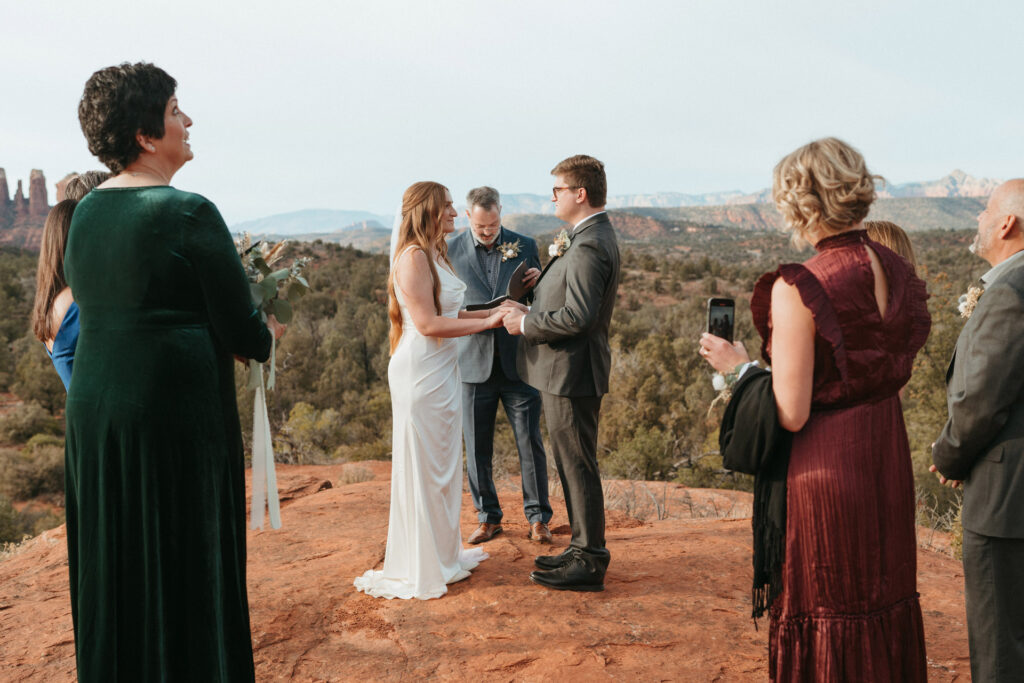 Intimate outdoor ceremony overlooking the desert landscape at a Sedona.